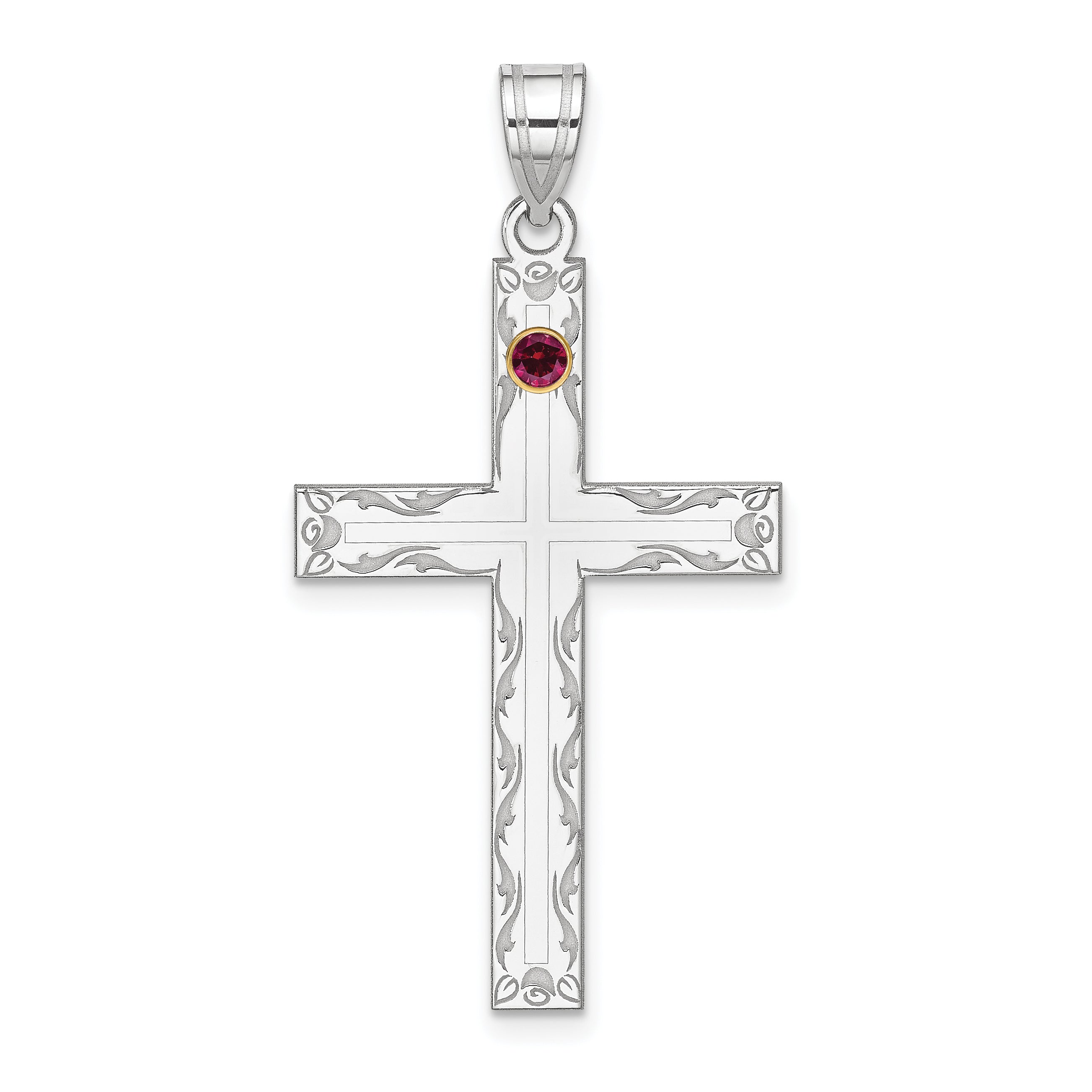 Sterling Silver Rh-plt/14k Bezel Crystal Family Cross Pendant Main image