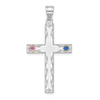 Sterling Silver Rh-plt/14k Bezel Crystal Family Cross Pendant