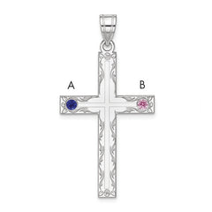 Sterling Silver Rh-plt Crystal Family Cross Pendant