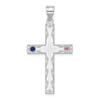 Sterling Silver Rh-plt Crystal Family Cross Pendant