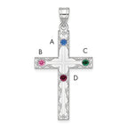 Sterling Silver Rh-plt Crystal Family Cross Pendant