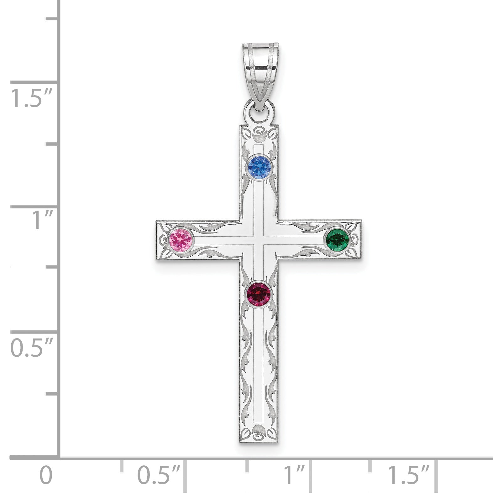 Sterling Silver Rh-plt Crystal Family Cross Pendant Secondary image