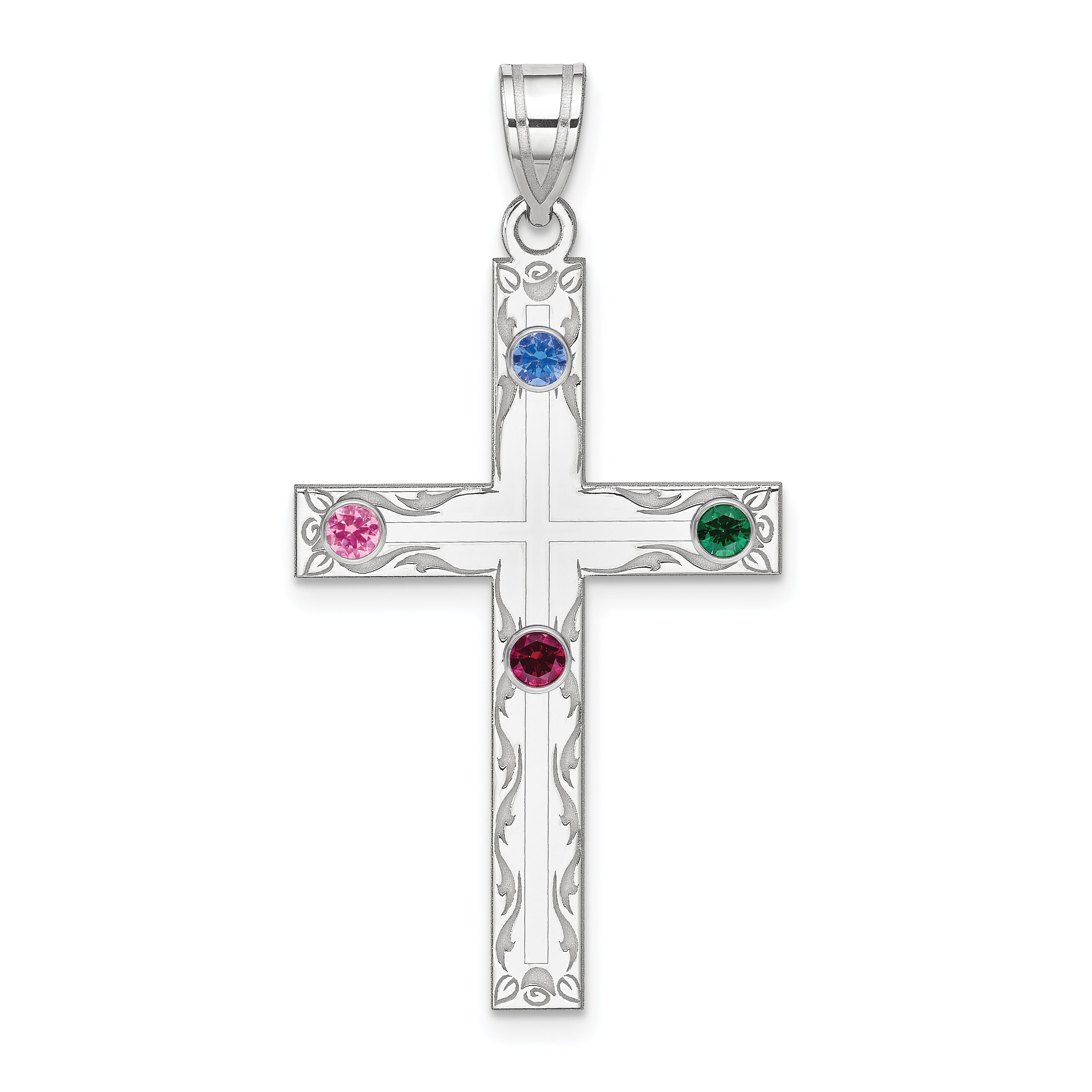 Sterling Silver Rh-plt Crystal Family Cross Pendant Main image