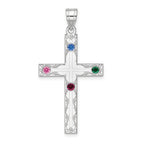 Sterling Silver Rh-plt Crystal Family Cross Pendant