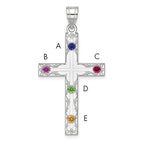 Sterling Silver Rh-plt Crystal Family Cross Pendant