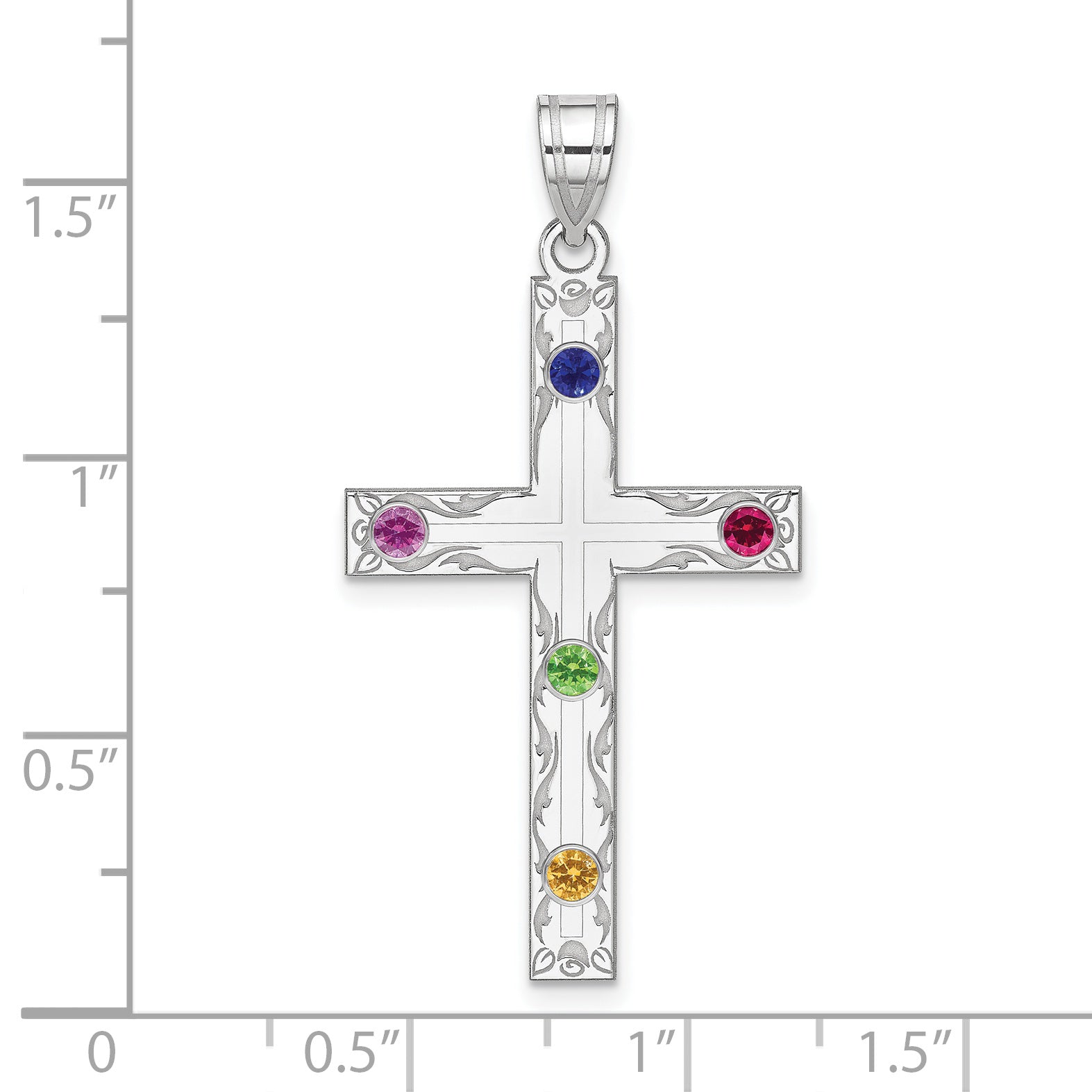 Sterling Silver Rh-plt Crystal Family Cross Pendant Secondary image