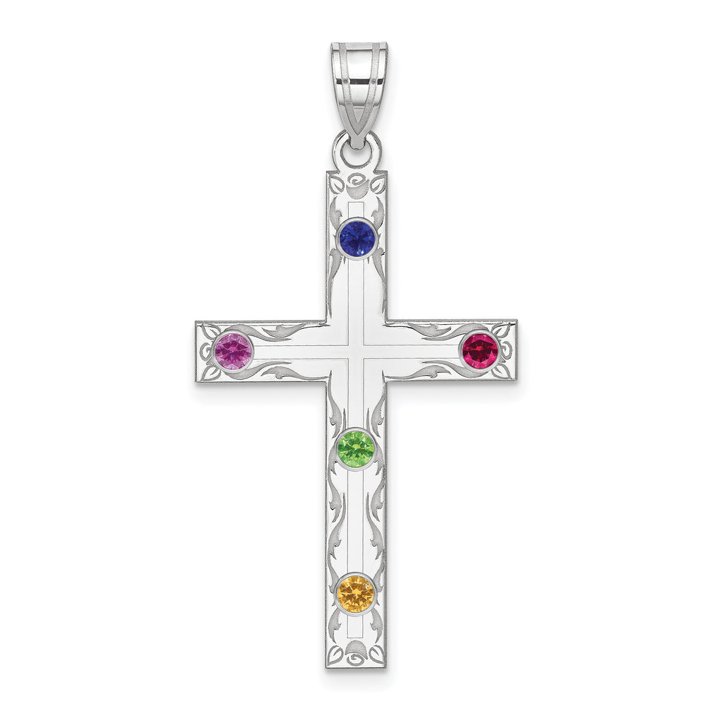 Sterling Silver Rh-plt Crystal Family Cross Pendant