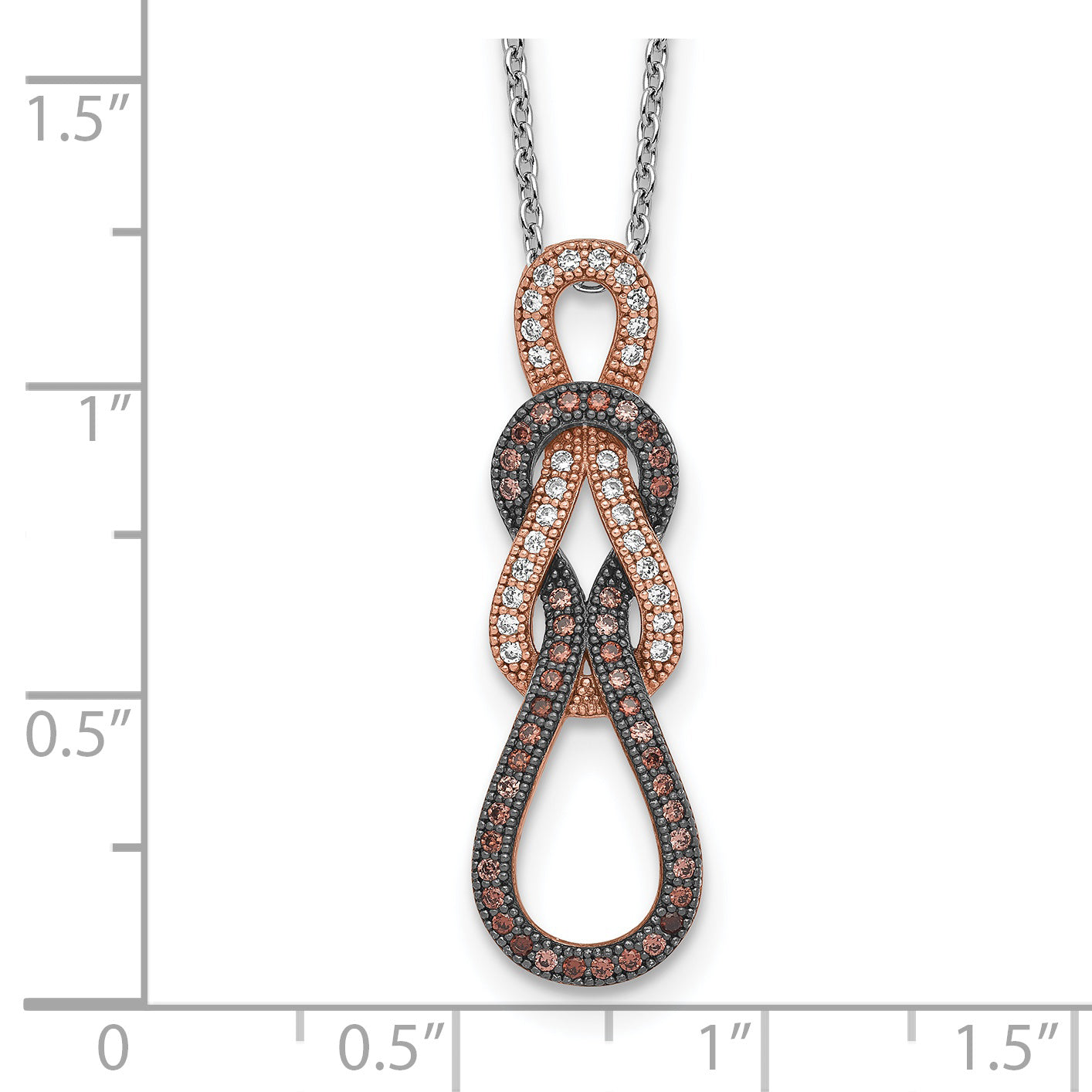 Brilliant Embers Sterling Silver Rose Gold-plated Rhodium-plated 68 Stone 18 inch Micro Pav‚ CZ Love Knot Necklace with 2 Inch Extender