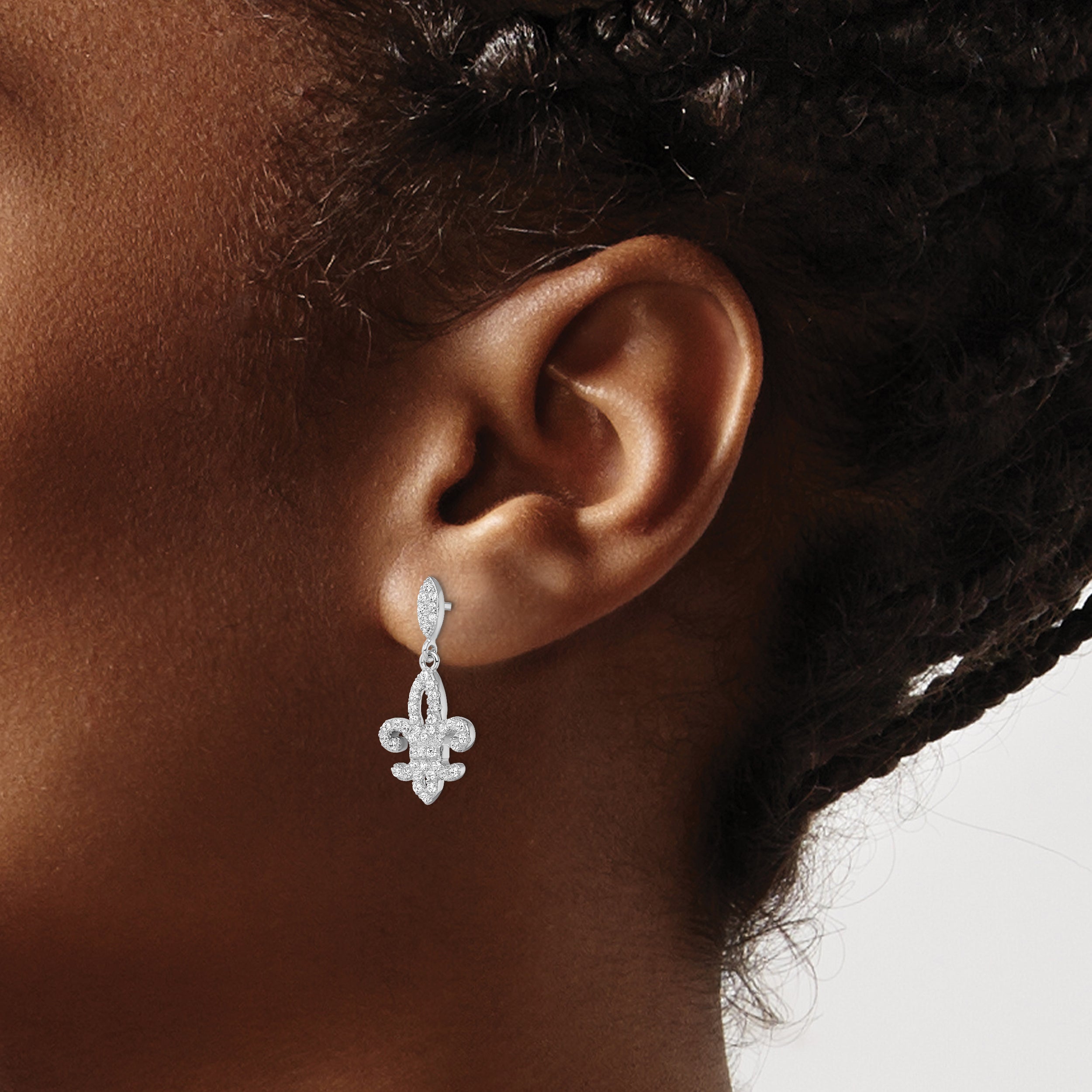 Sophia Jewelers Sterling Silver CZ Micro Pavé Fleur De Lis Dangle Earrings