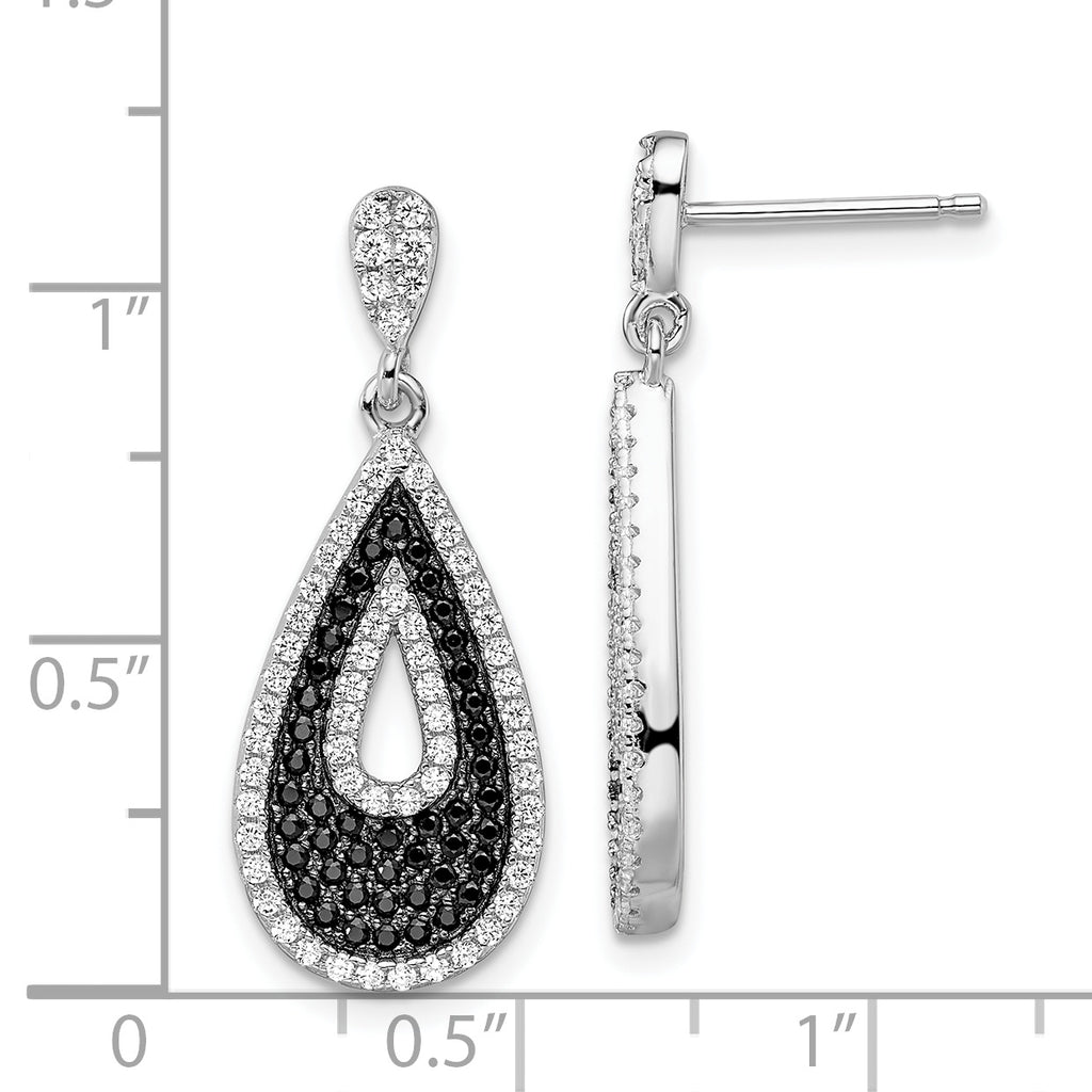 Sophia Jewelers Sterling Silver Teardrop Earrings with Black & Clear CZ