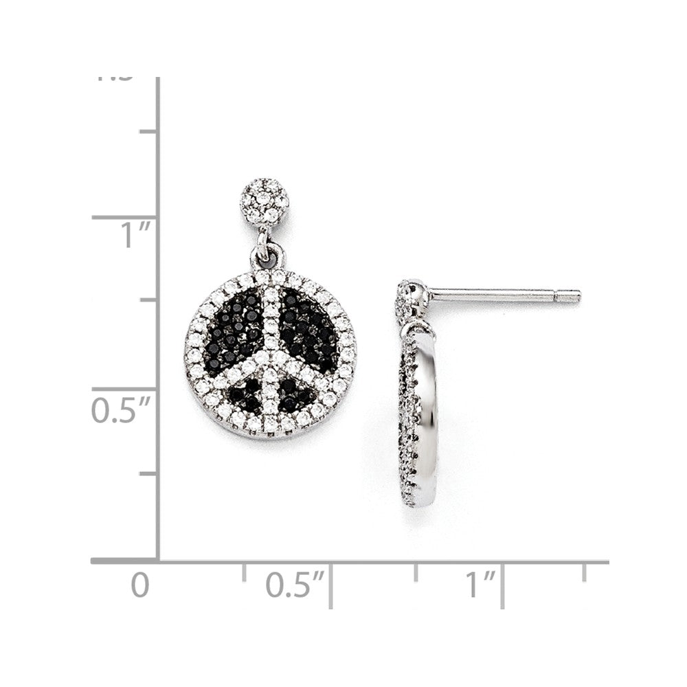 Sterling Silver & CZ Brilliant Embers Peace Sign Dangle Post Earrings