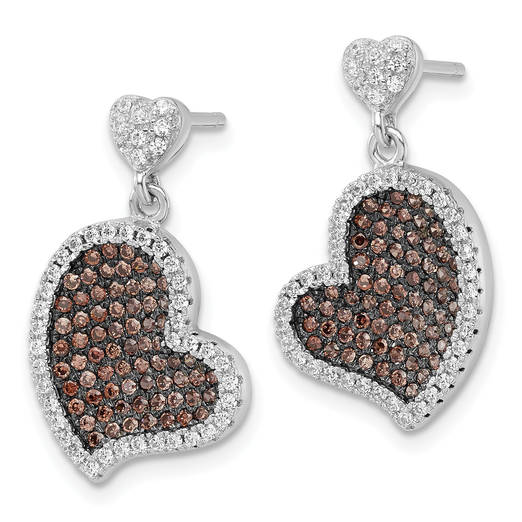 Sterling Silver CZ Heart Dangle Earrings with Rhodium Finish Secondary image