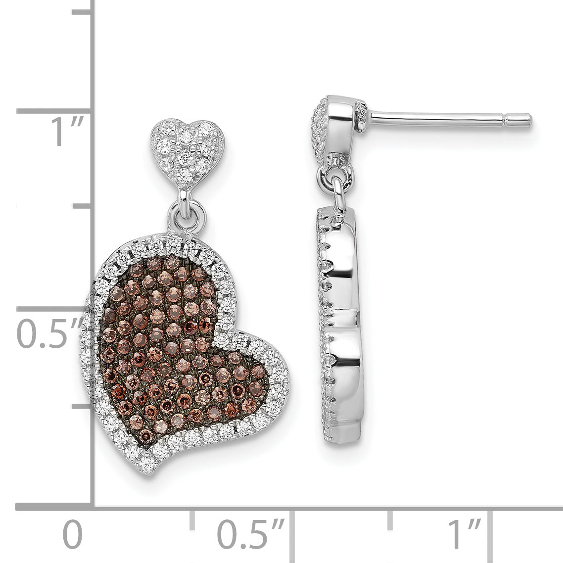 Sterling Silver CZ Heart Dangle Earrings with Rhodium Finish