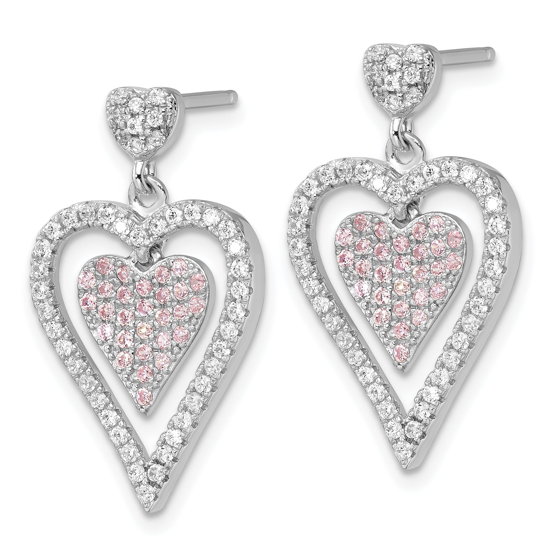 Sophia Jewelers Sterling Silver Heart Dangle Earrings with Pink CZ Elegance