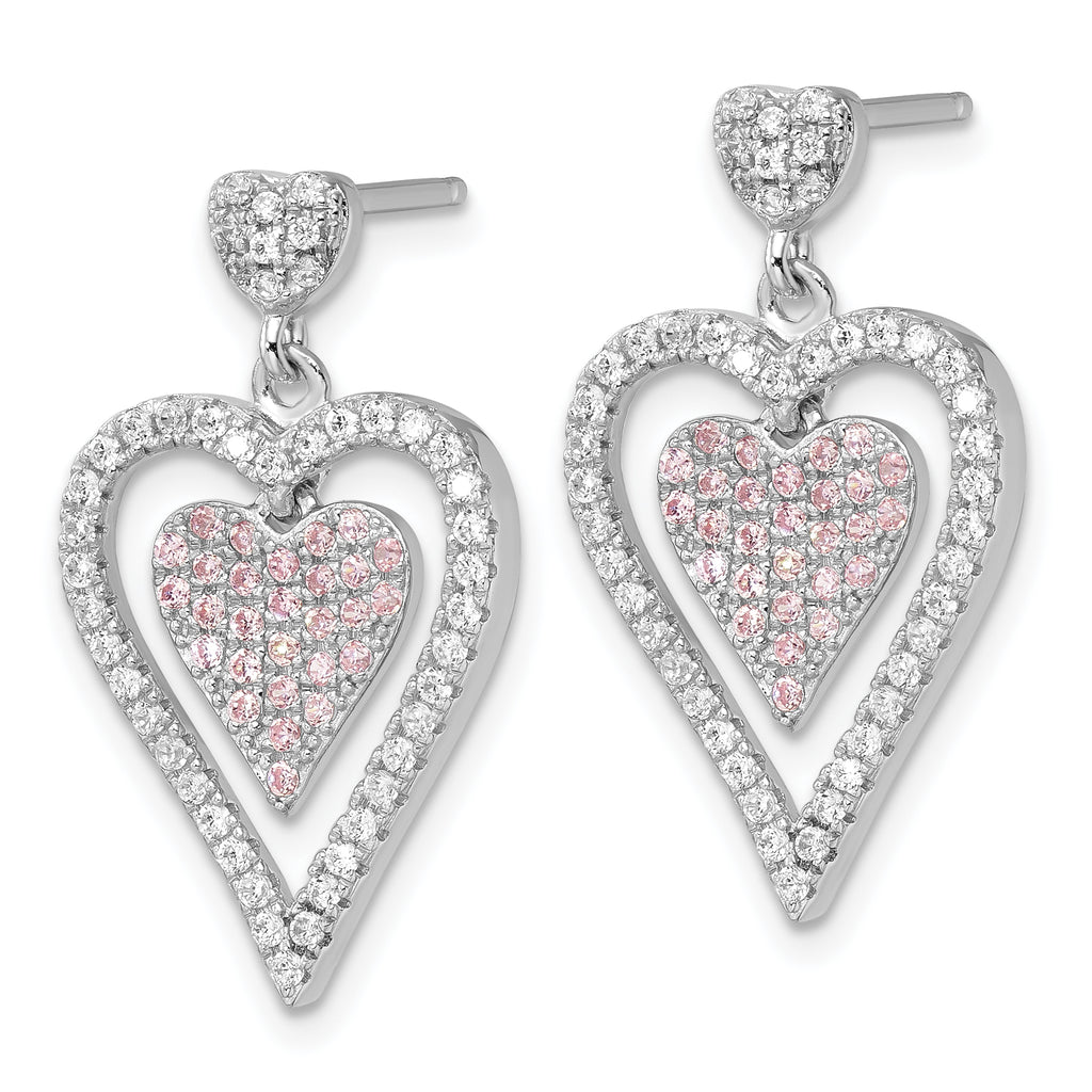 Sophia Jewelers Sterling Silver Heart Dangle Earrings with Pink CZ Elegance