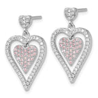Sophia Jewelers Sterling Silver Heart Dangle Earrings with Pink CZ Elegance