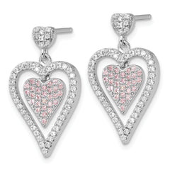 Sophia Jewelers Sterling Silver Heart Dangle Earrings with Pink CZ Elegance