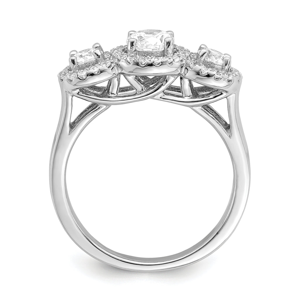 Brilliant Embers Sterling Silver Rhodium-plated 42 Stone Halo Micro PavÃƒÂ¢Ã‚â‚¬Ã‚Å¡ CZ 3 Stone Ring