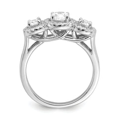 Brilliant Embers Sterling Silver Rhodium-plated 42 Stone Halo Micro PavÃ¢Â€Âš CZ 3 Stone Ring