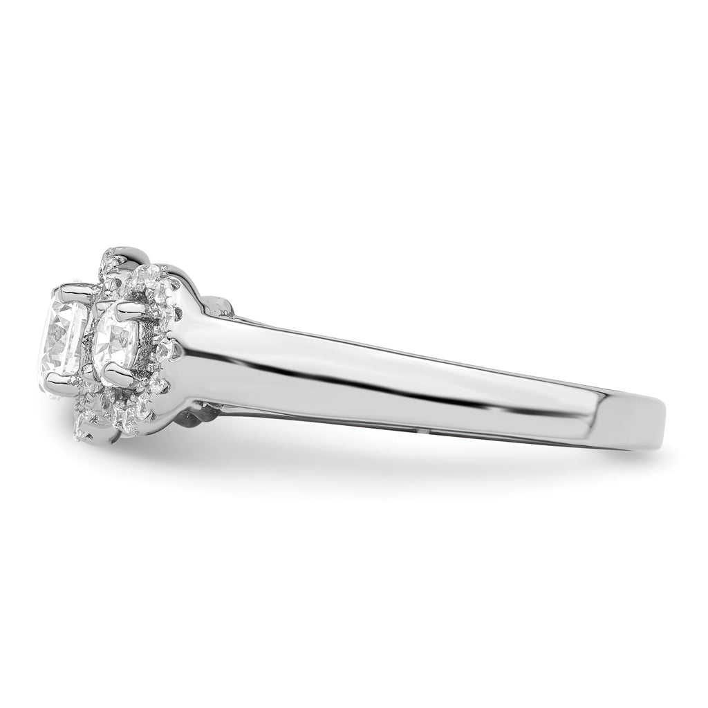 Brilliant Embers Sterling Silver Rhodium-plated 42 Stone Halo Micro PavÃƒÂ¢Ã‚â‚¬Ã‚Å¡ CZ 3 Stone Ring