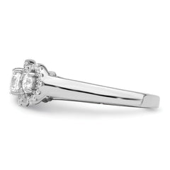 Brilliant Embers Sterling Silver Rhodium-plated 42 Stone Halo Micro PavÃ¢Â€Âš CZ 3 Stone Ring