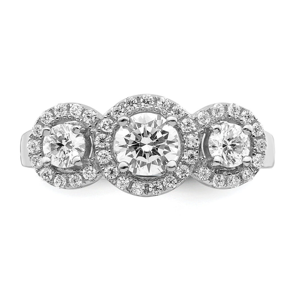 Brilliant Embers Sterling Silver Rhodium-plated 42 Stone Halo Micro PavÃƒÂ¢Ã‚â‚¬Ã‚Å¡ CZ 3 Stone Ring