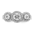 Brilliant Embers Sterling Silver Rhodium-plated 42 Stone Halo Micro PavÃƒÂ¢Ã‚â‚¬Ã‚Å¡ CZ 3 Stone Ring