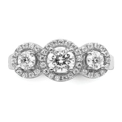 Brilliant Embers Sterling Silver Rhodium-plated 42 Stone Halo Micro PavÃ¢Â€Âš CZ 3 Stone Ring