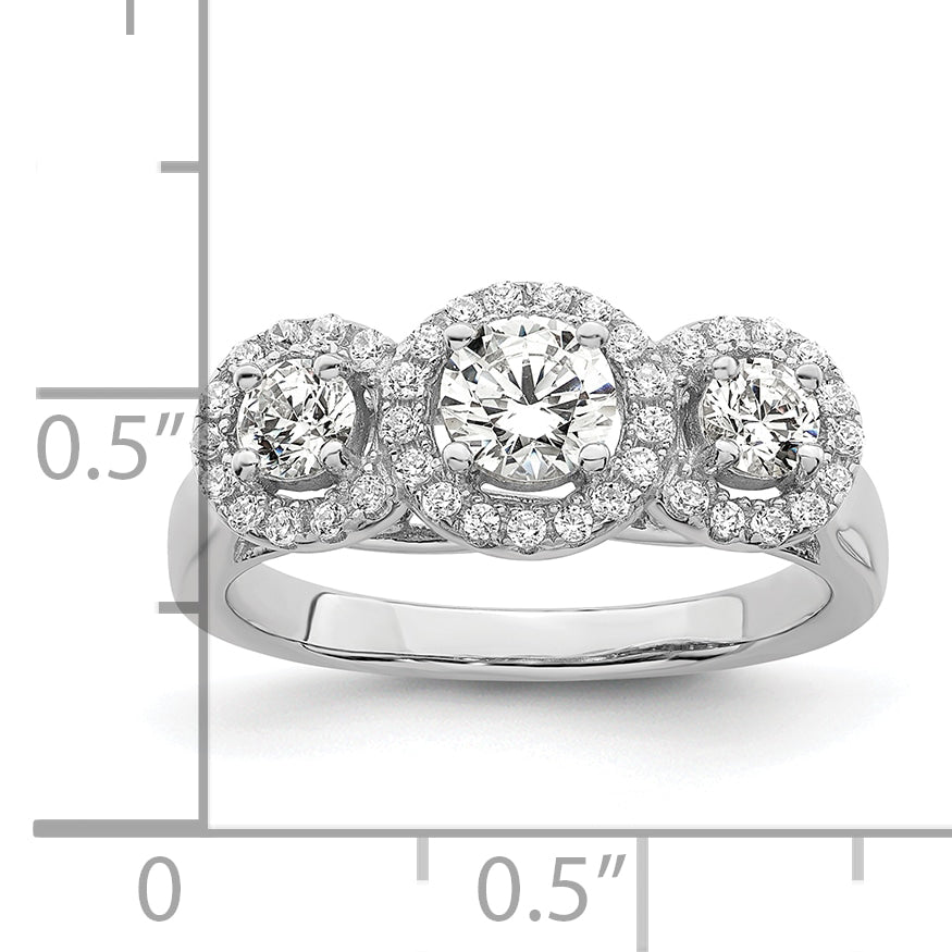 Brilliant Embers Sterling Silver Rhodium-plated 42 Stone Halo Micro PavÃ¢Â€Âš CZ 3 Stone Ring