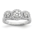 Brilliant Embers Sterling Silver Rhodium-plated 42 Stone Halo Micro Pav‚ CZ 3 Stone Ring