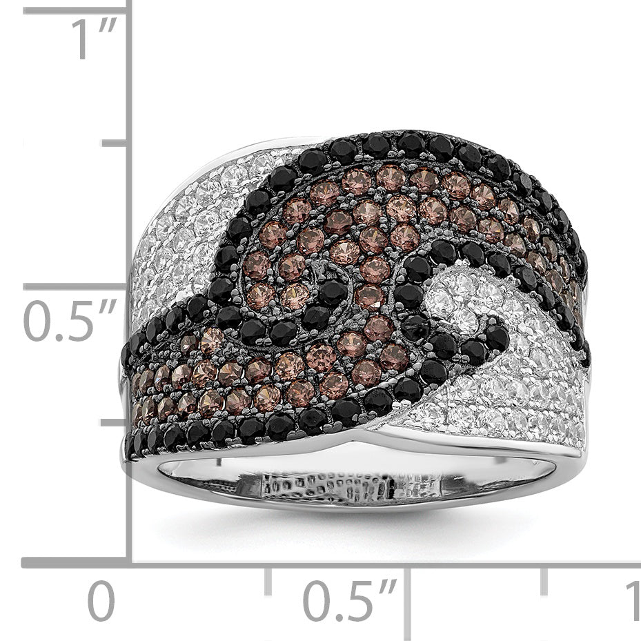 Brilliant Embers Sterling Silver Rhodium-plated 158 Stone Micro PavÃƒÂ¢Ã‚â‚¬Ã‚Å¡ Black Champagne and White CZ Ring