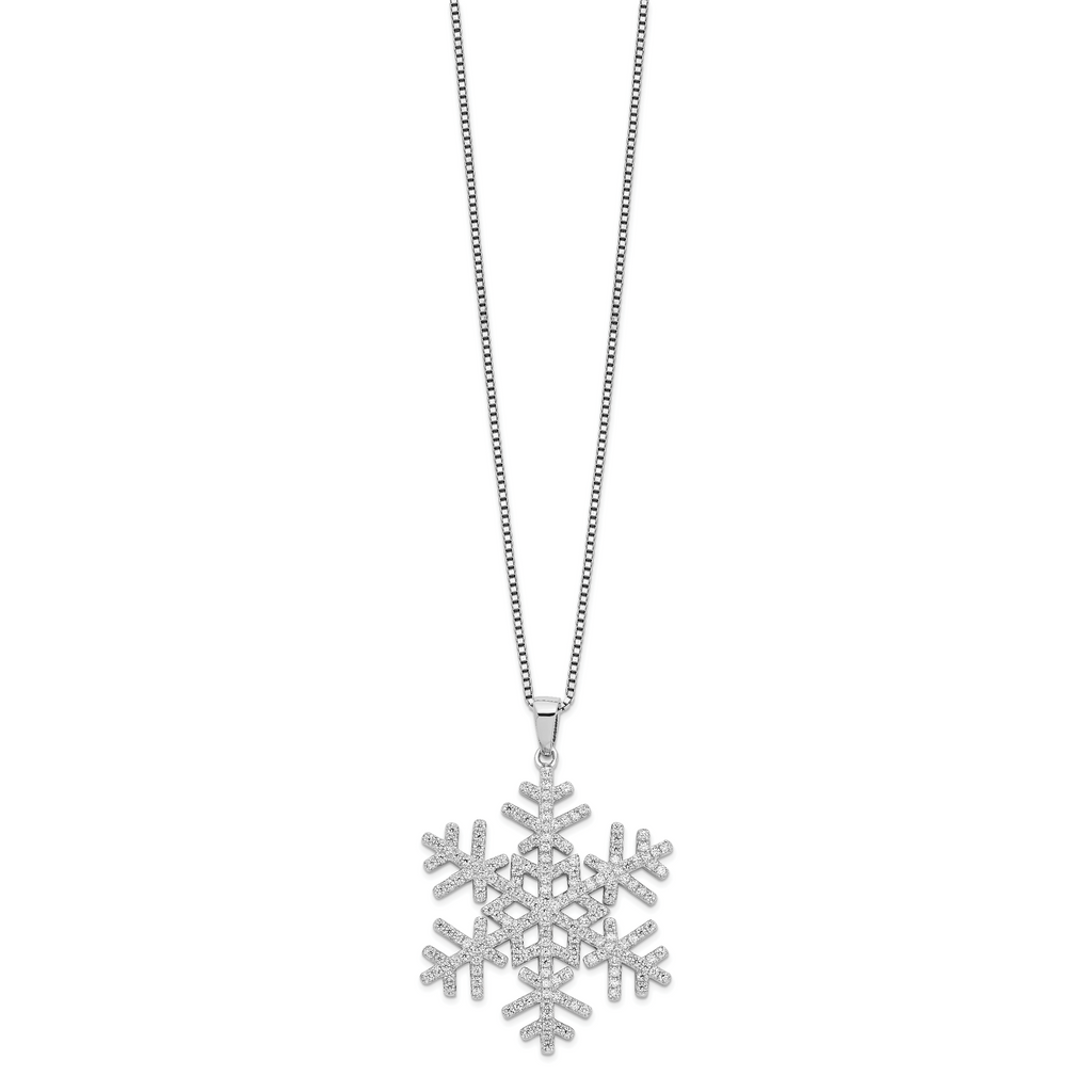Brilliant Embers Sterling Silver Rhodium-plated 205 Stone 18 inch Micro PavÃƒÆ’Ã†â€™Ãƒâ€šÃ‚Â¢ÃƒÆ’Ã‚Â¢Ãƒâ€šÃ¢â‚¬Å¡Ãƒâ€šÃ‚Â¬ÃƒÆ’Ã¢â‚¬Â¦Ãƒâ€šÃ‚Â¡ CZ Snowflake Necklace with 2 Inch Extender
