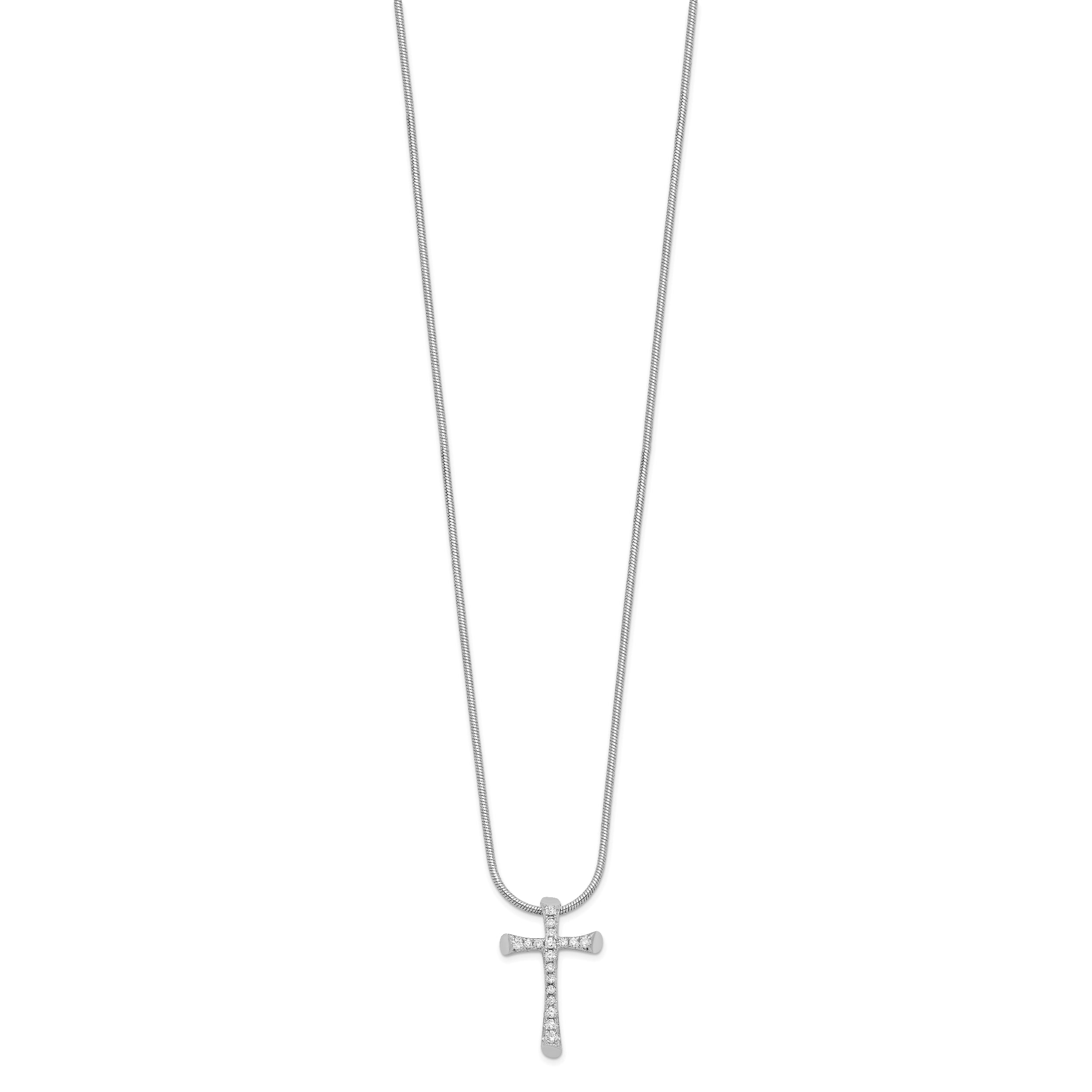 Brilliant Embers Sterling Silver Rhodium-plated 18 Stone 18 inch Micro Pav‚ CZ Cross Necklace with 2 Inch Extender