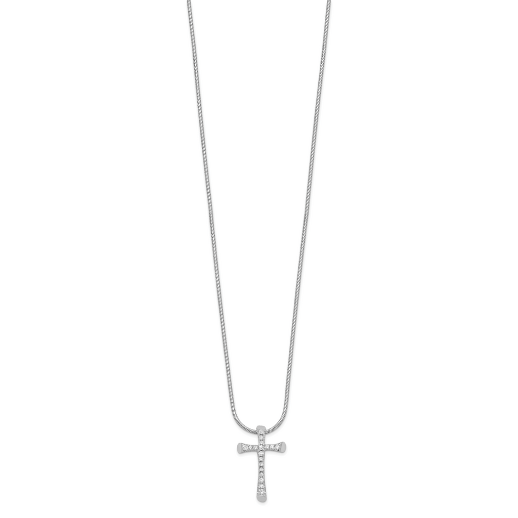 Brilliant Embers Sterling Silver Rhodium-plated 18 Stone 18 inch Micro PavÃƒÆ’Ã†â€™Ãƒâ€šÃ‚Â¢ÃƒÆ’Ã‚Â¢Ãƒâ€šÃ¢â‚¬Å¡Ãƒâ€šÃ‚Â¬ÃƒÆ’Ã¢â‚¬Â¦Ãƒâ€šÃ‚Â¡ CZ Cross Necklace with 2 Inch Extender