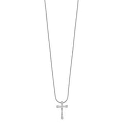 Brilliant Embers Sterling Silver Rhodium-plated 18 Stone 18 inch Micro Pav‚ CZ Cross Necklace with 2 Inch Extender