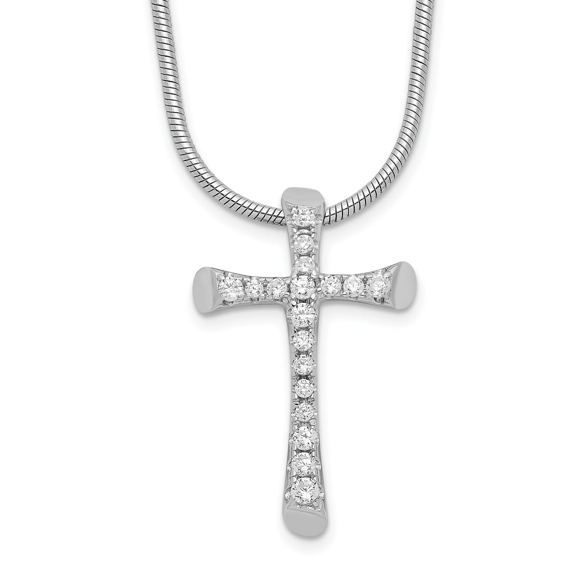 Brilliant Embers Sterling Silver Rhodium-plated 18 Stone 18 inch Micro Pav‚ CZ Cross Necklace with 2 Inch Extender