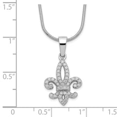 Brilliant Embers Sterling Silver Rhodium-plated 45 Stone 18 inch Micro Pavâ€š CZ Fleur De Lis Necklace with 2 Inch Extender