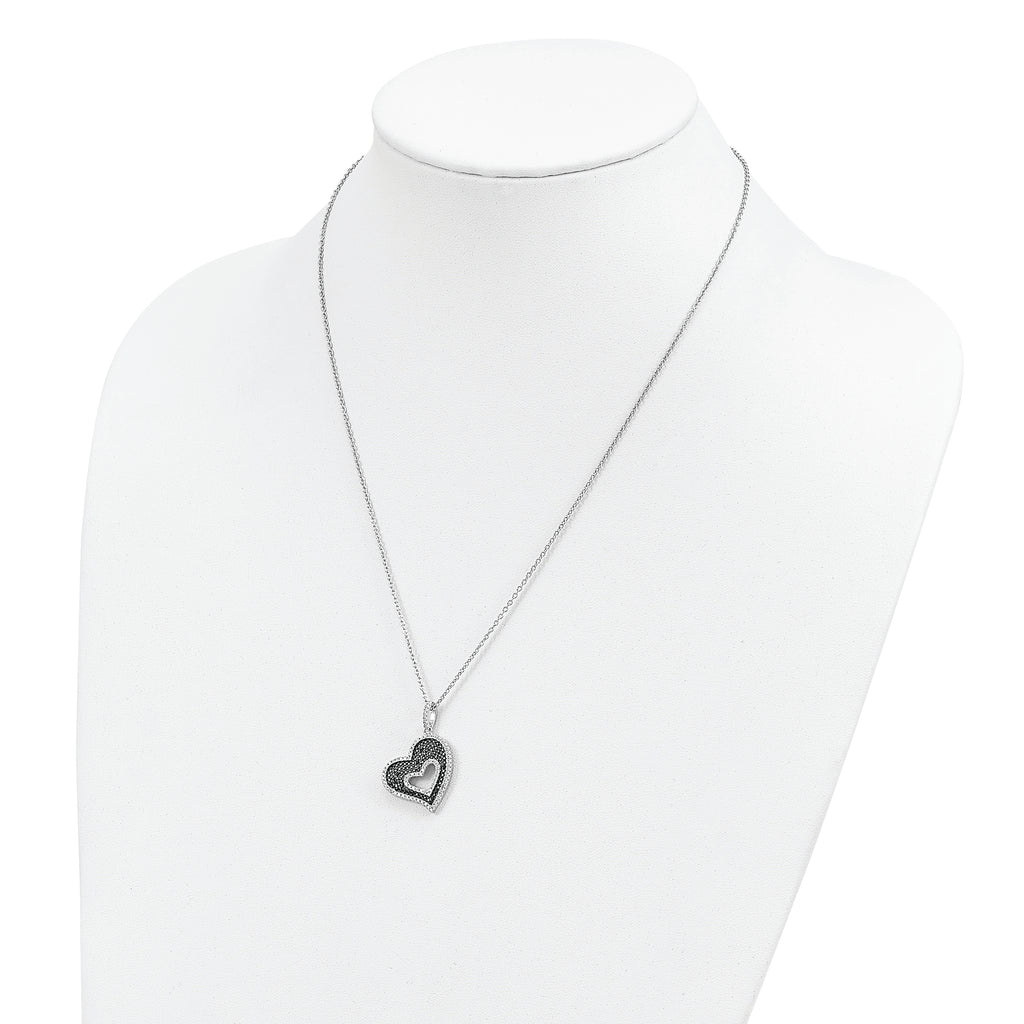 Brilliant Embers Sterling Silver Rhodium-plated 170 Stone 18 inch Micro PavÃƒÆ’Ã†â€™Ãƒâ€šÃ‚Â¢ÃƒÆ’Ã‚Â¢Ãƒâ€šÃ¢â‚¬Å¡Ãƒâ€šÃ‚Â¬ÃƒÆ’Ã¢â‚¬Â¦Ãƒâ€šÃ‚Â¡ Black and White CZ Heart Necklace with 2 Inch Extender