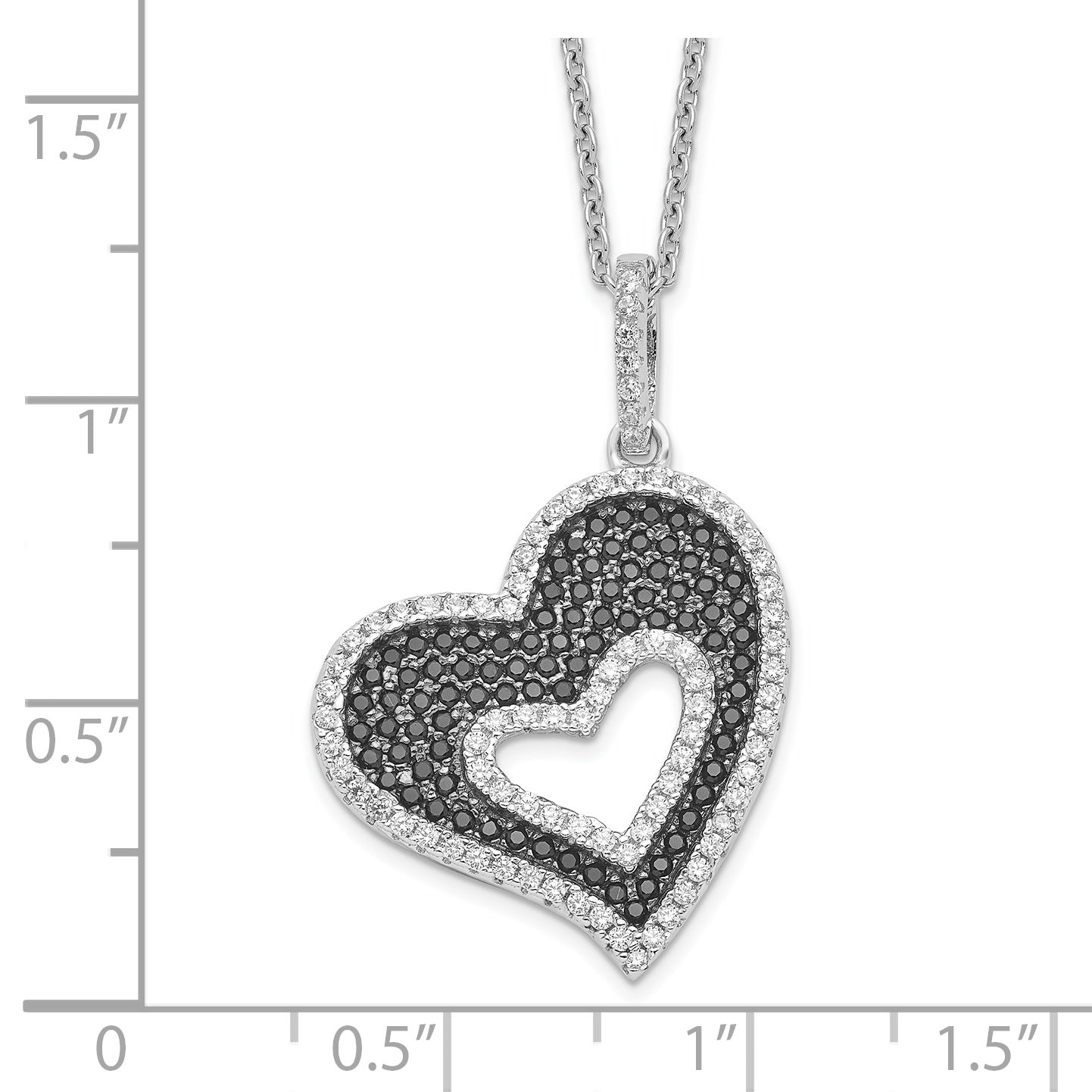 Brilliant Embers Sterling Silver Rhodium-plated 170 Stone 18 inch Micro PavÃƒÂ¢Ã¢Â‚Â¬Ã…Â¡ Black and White CZ Heart Necklace with 2 Inch Extender