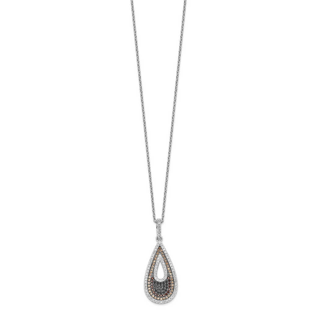 Brilliant Embers Sterling Silver Rhodium-plated 154 Stone 18 inch Micro PavÃƒÆ’Ã†â€™Ãƒâ€šÃ‚Â¢ÃƒÆ’Ã‚Â¢Ãƒâ€šÃ¢â‚¬Å¡Ãƒâ€šÃ‚Â¬ÃƒÆ’Ã¢â‚¬Â¦Ãƒâ€šÃ‚Â¡ Black and White CZ Teardrop Necklace with 2 Inch Extender