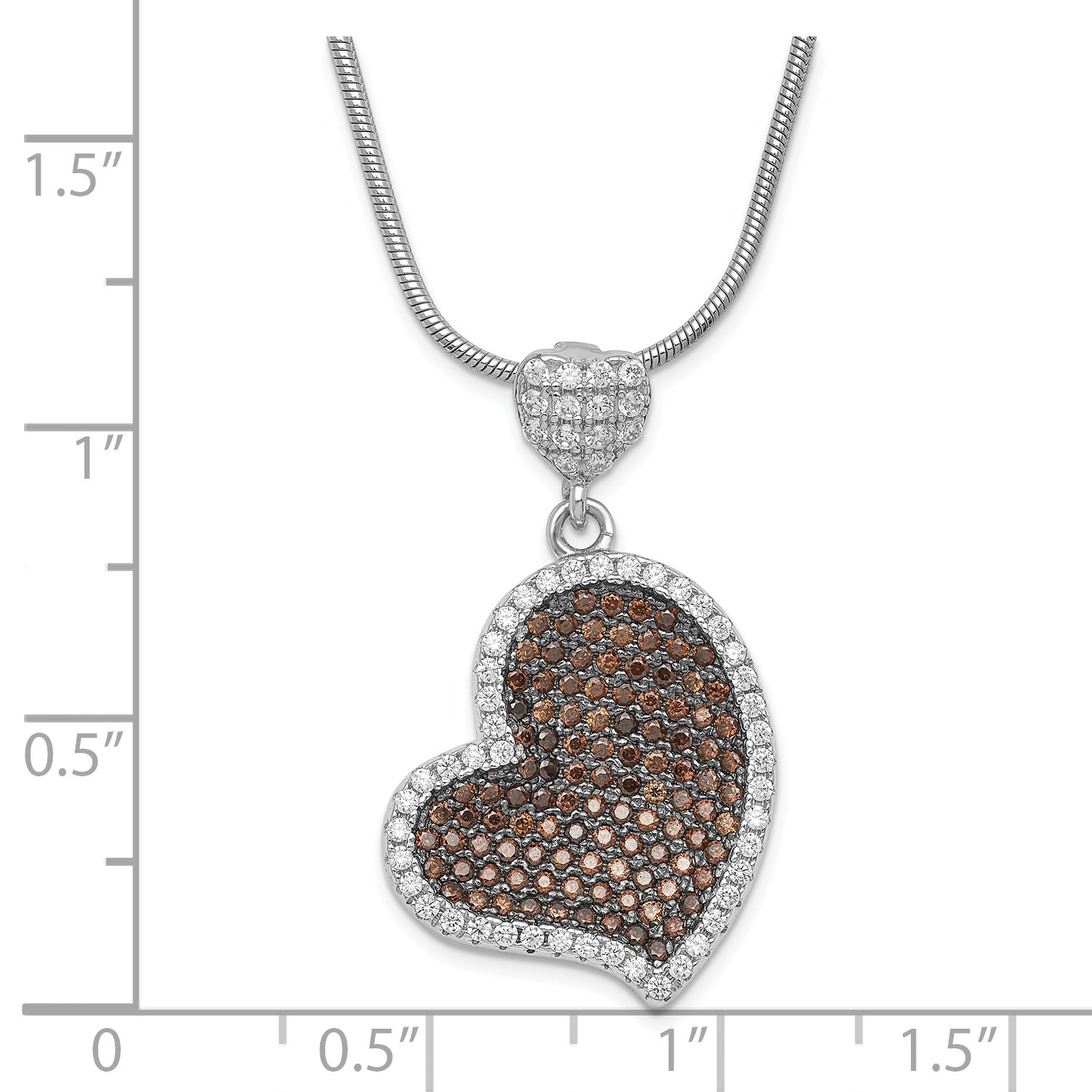 Sterling Silver Brown & Clear CZ True Fire Heart w/ 2in ext Necklace Secondary image