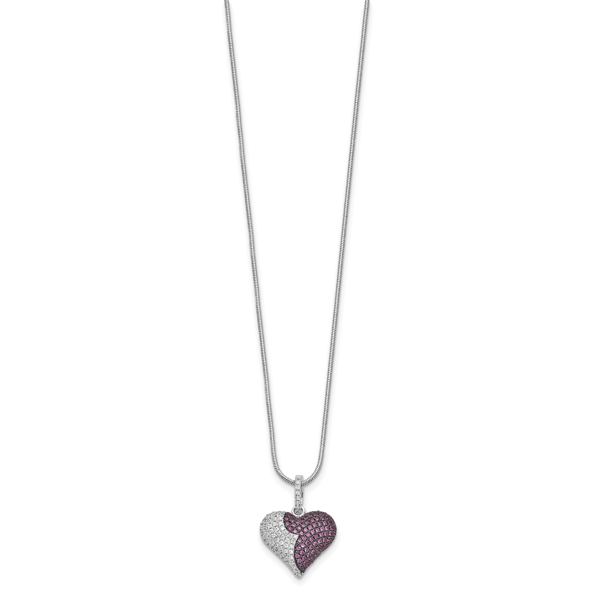 Brilliant Embers Sterling Silver Rhodium-Plated 150 Stone 8 inch Red and White CZ Heart Necklace with 2 Inch Extender Secondary image