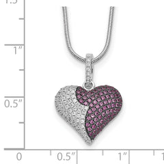 Brilliant Embers Sterling Silver Rhodium-Plated 150 Stone 8 inch Red and White CZ Heart Necklace with 2 Inch Extender