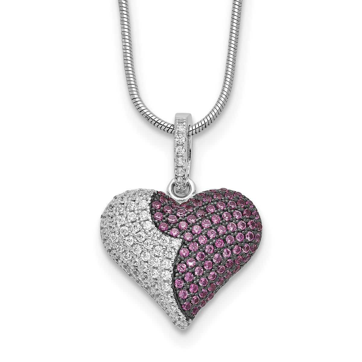 Brilliant Embers Sterling Silver Rhodium-Plated 150 Stone 8 inch Red and White CZ Heart Necklace with 2 Inch Extender
