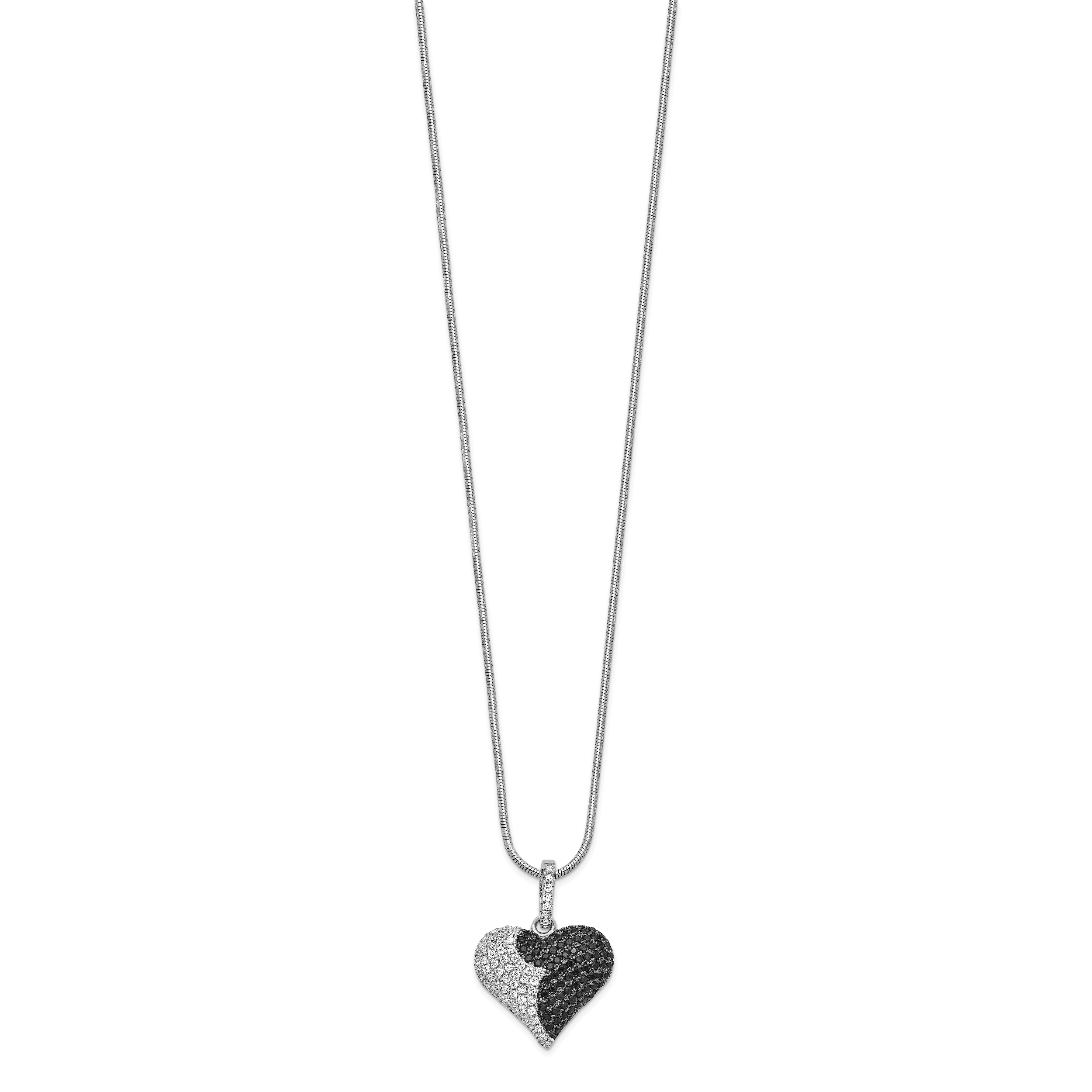 Brilliant Embers Sterling Silver Rhodium-plated 150 Stone 18 inch Micro PavÃƒÆ’Ã†â€™Ãƒâ€šÃ‚Â¢ÃƒÆ’Ã‚Â¢Ãƒâ€šÃ¢â‚¬Å¡Ãƒâ€šÃ‚Â¬ÃƒÆ’Ã¢â‚¬Â¦Ãƒâ€šÃ‚Â¡ Black and White CZ Heart Necklace with 2 Inch Extender