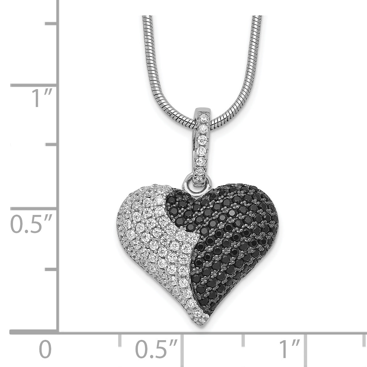 Brilliant Embers Sterling Silver Rhodium-plated 150 Stone 18 inch Micro PavÃƒÆ’Ã†â€™Ãƒâ€šÃ‚Â¢ÃƒÆ’Ã‚Â¢Ãƒâ€šÃ¢â‚¬Å¡Ãƒâ€šÃ‚Â¬ÃƒÆ’Ã¢â‚¬Â¦Ãƒâ€šÃ‚Â¡ Black and White CZ Heart Necklace with 2 Inch Extender