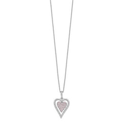 Brilliant Embers Sterling Silver Rhodium-plated 95 Stone 18 inch Micro PavÃƒÂ¢Ã¢Â‚Â¬Ã…Â¡ White and Pink CZ Heart Necklace with 2 Inch Extender