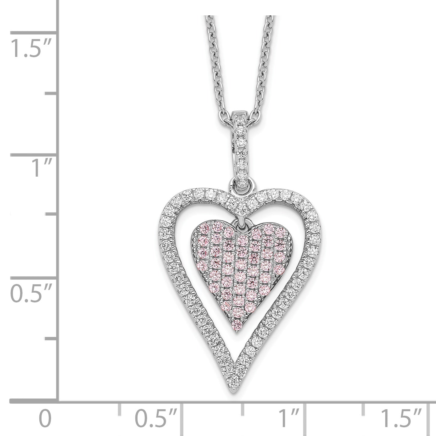 Brilliant Embers Sterling Silver Rhodium-plated 95 Stone 18 inch Micro PavÃƒÂ¢Ã¢Â‚Â¬Ã…Â¡ White and Pink CZ Heart Necklace with 2 Inch Extender