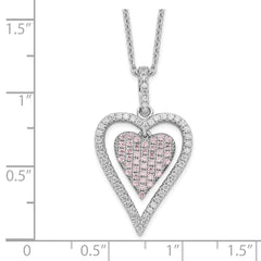 Brilliant Embers Sterling Silver Rhodium-plated 95 Stone 18 inch Micro PavÃƒÂ¢Ã¢Â‚Â¬Ã…Â¡ White and Pink CZ Heart Necklace with 2 Inch Extender