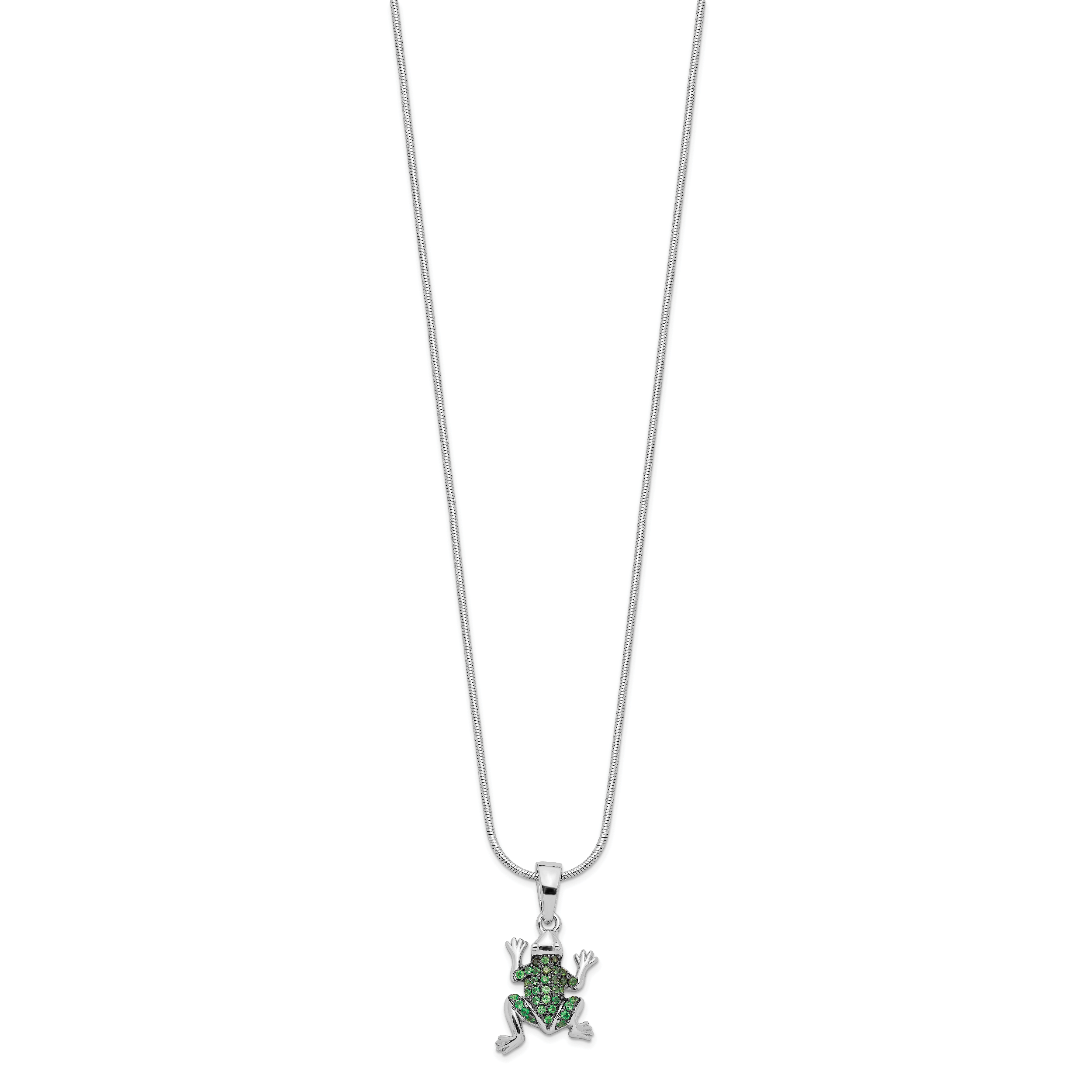 Brilliant Embers Sterling Silver Rhodium-plated 34 Stone 18 inch Micro PavÃƒÆ’Ã†â€™Ãƒâ€šÃ‚Â¢ÃƒÆ’Ã‚Â¢Ãƒâ€šÃ¢â‚¬Å¡Ãƒâ€šÃ‚Â¬ÃƒÆ’Ã¢â‚¬Â¦Ãƒâ€šÃ‚Â¡ Green CZ Frog Necklace with 2 Inch Extender